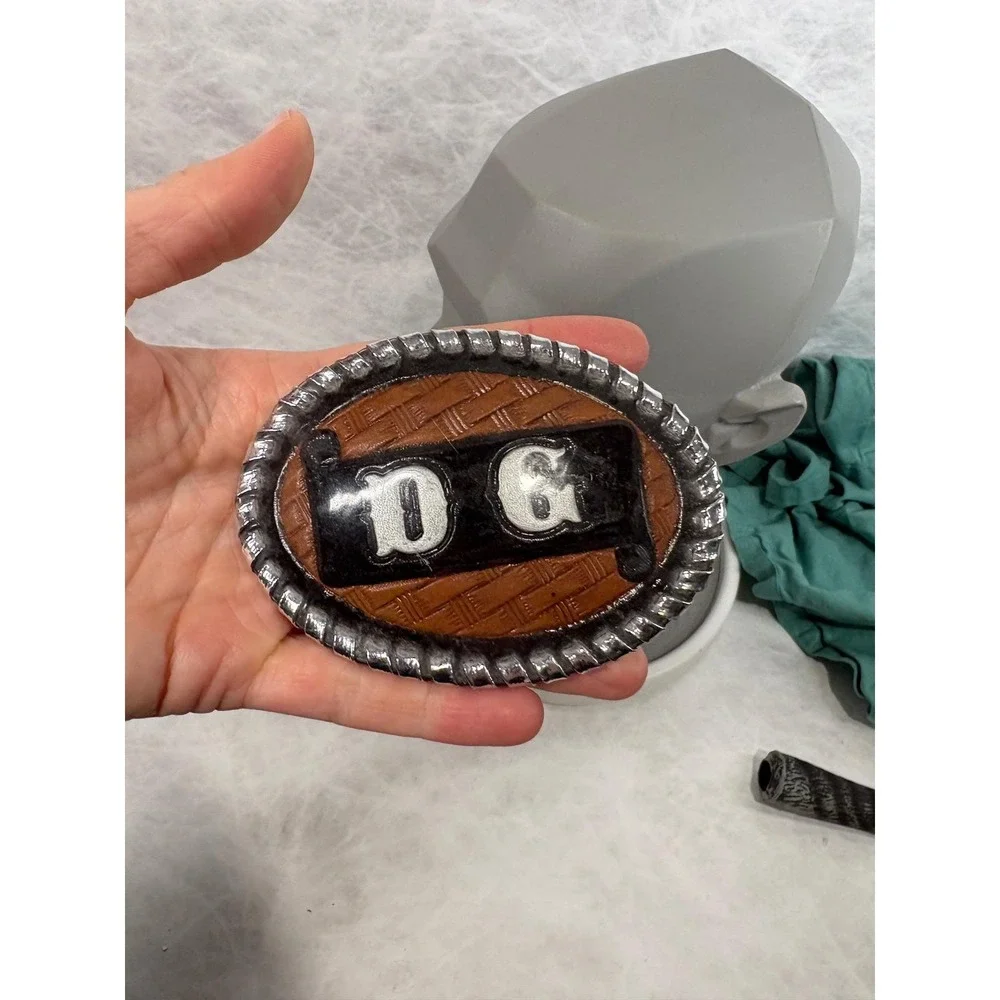 Vintage Western Belt‎ Buckle DG Initials Brown Basketweave Leather Silver Tone